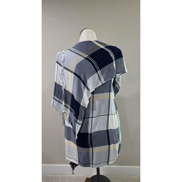 Plaid Open Front Kimono Wrap With Frayed Hem For Women Maurice - Picture 5 of 8
